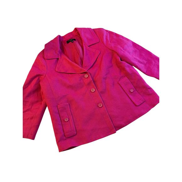 Talbots Petites Linen Blazer 14P Hot Pink 3-Button Jacket Fully Lined - Picture 6 of 10